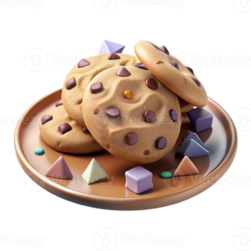 wonderful rustic Chocolate Chip Cookies Plate Isolated for Bakery Websites genuine png