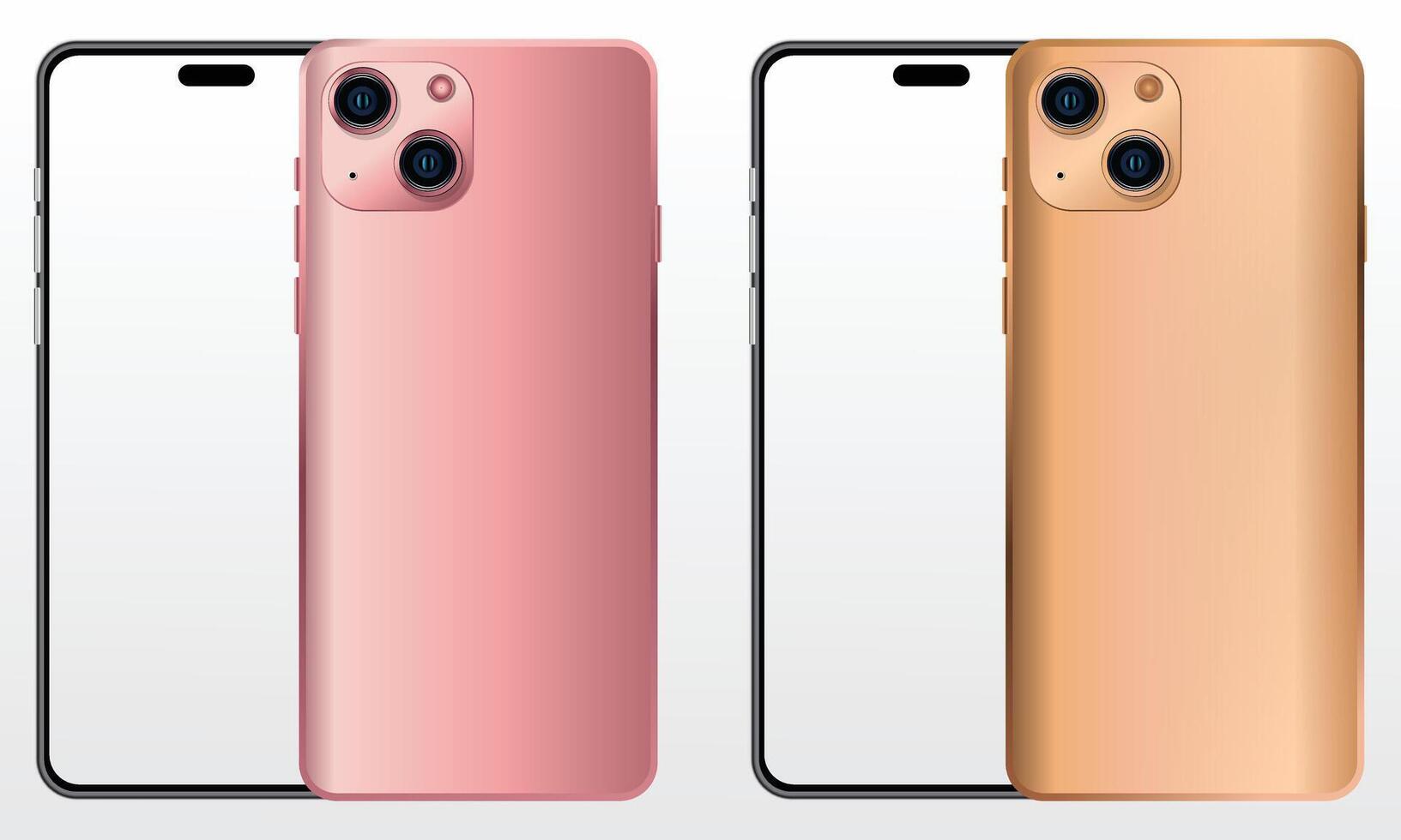 Pink and copper color Mobile phone device mockup template illustration Modern smartphone with blank screen vector