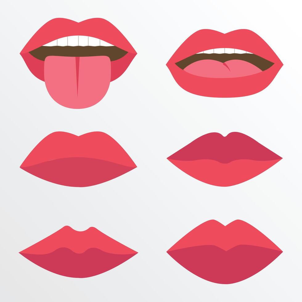 Woman lip with different shape icon set. Girl mouths close up expressing vector