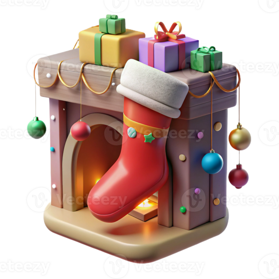 magnificent rustic Christmas Stocking Hanging Fireplace Transparent for Holiday Scenes detailed png