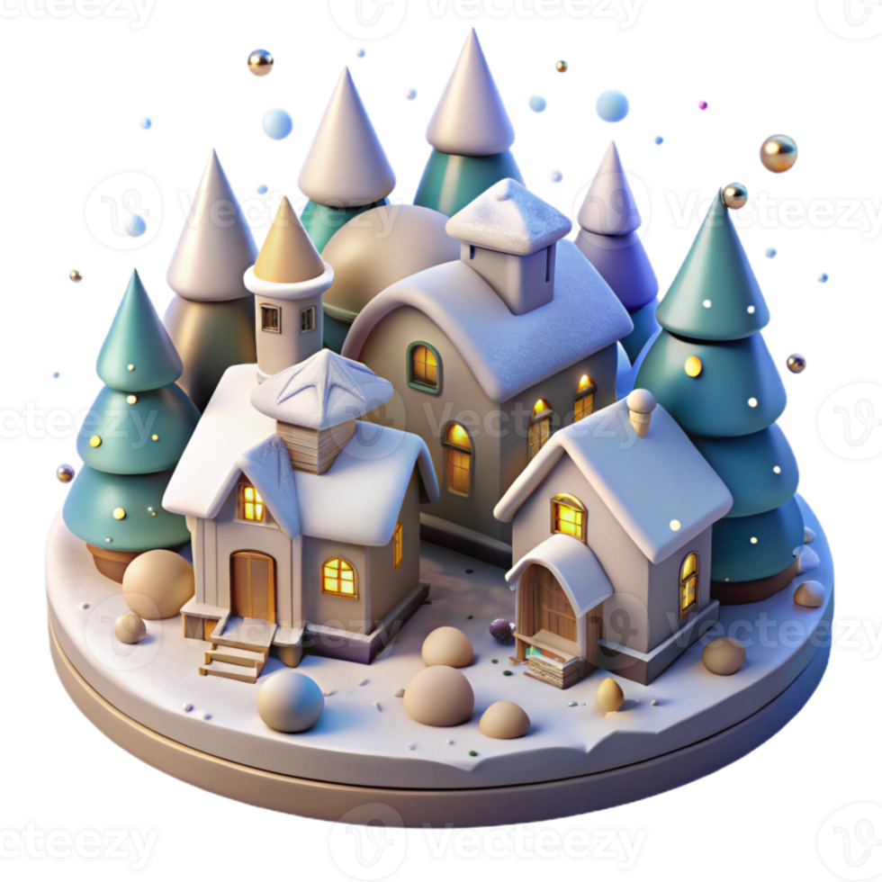 dramatic traditional Christmas Village Houses Snow Covered Isolated for Holiday Scenes premium png