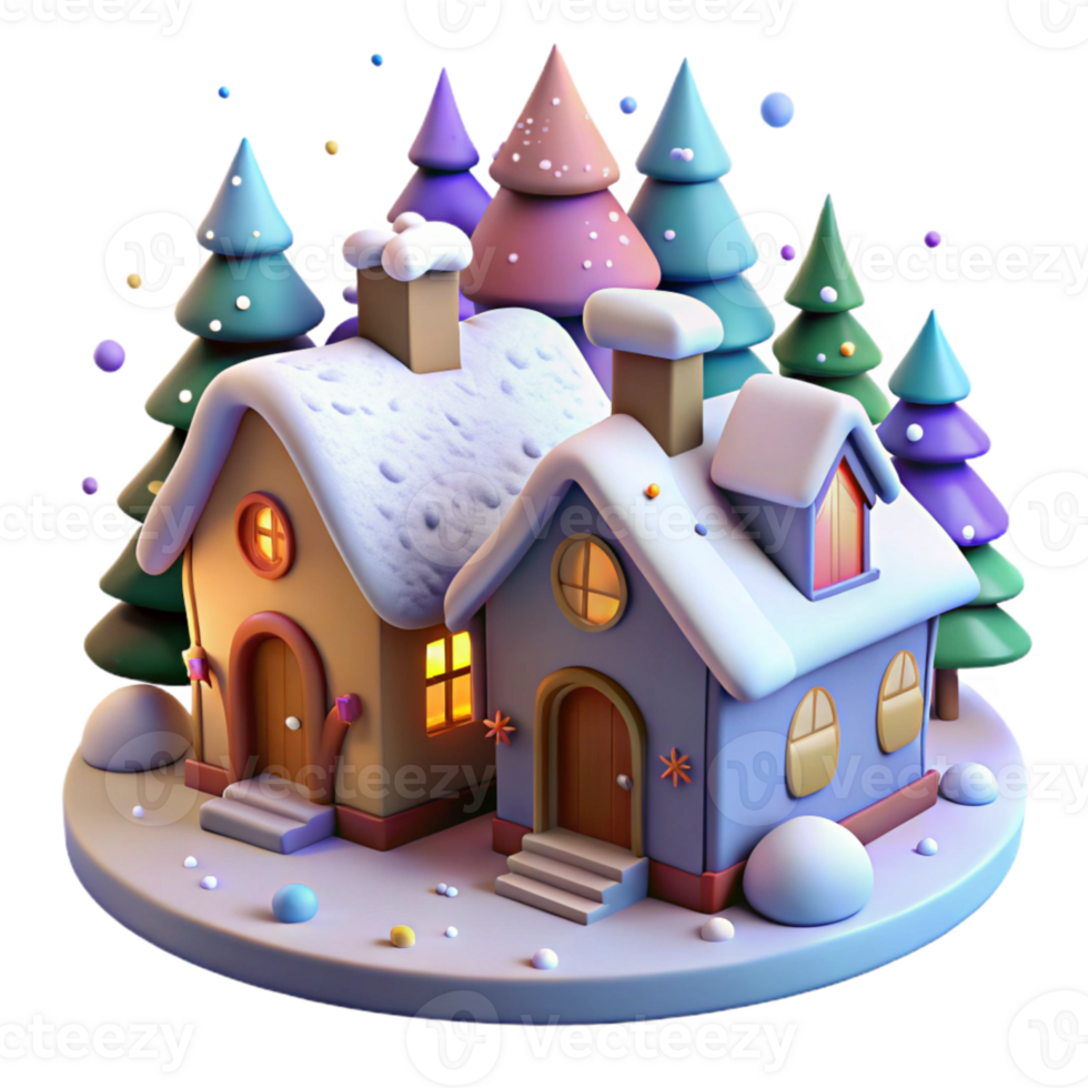 wonderful contemporary Christmas Village Houses Snow Covered Isolated for Holiday Scenes high resolution png