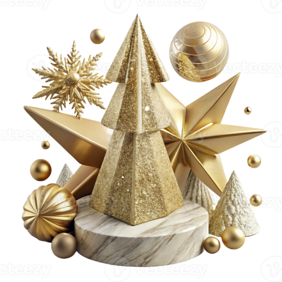 wonderful rustic Christmas Tree Top Star Gold Glitter Transparent Background detailed png