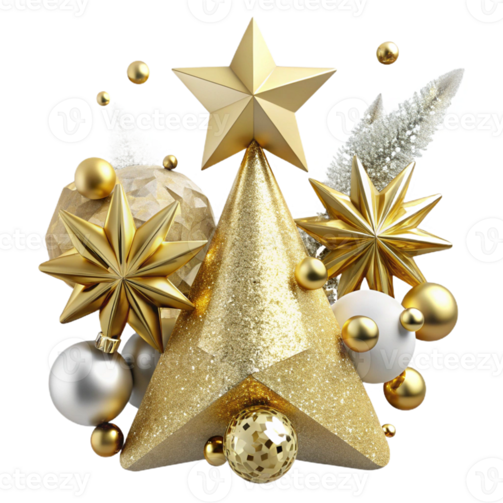 beautiful classic Christmas Tree Top Star Gold Glitter Transparent Background high quality png