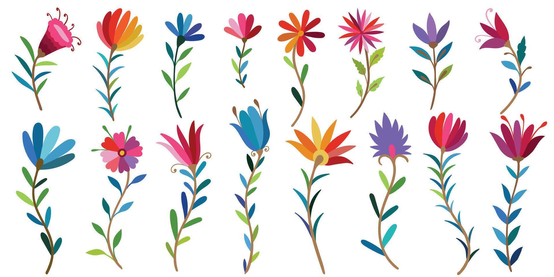 Festive Mexican floral motif. Folk Otomi style graphic, wallpaper. vector