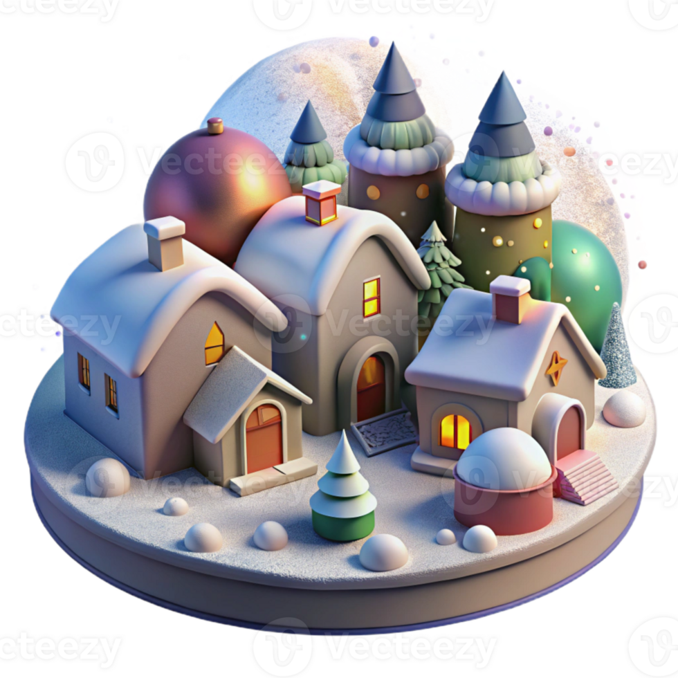 dramatic classic Christmas Village Snow Covered Houses Transparent for Holiday Scene png