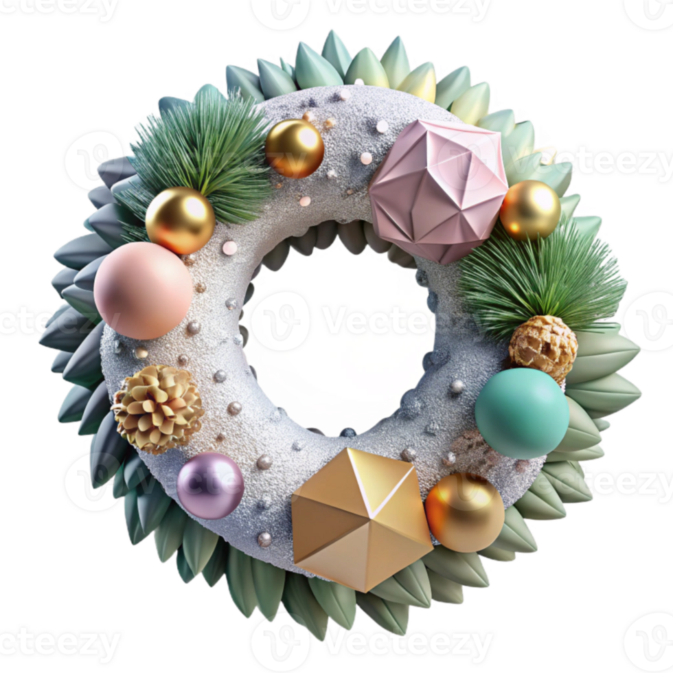 dramatic rustic Christmas Wreath Circular Pine Decorated Isolated genuine png