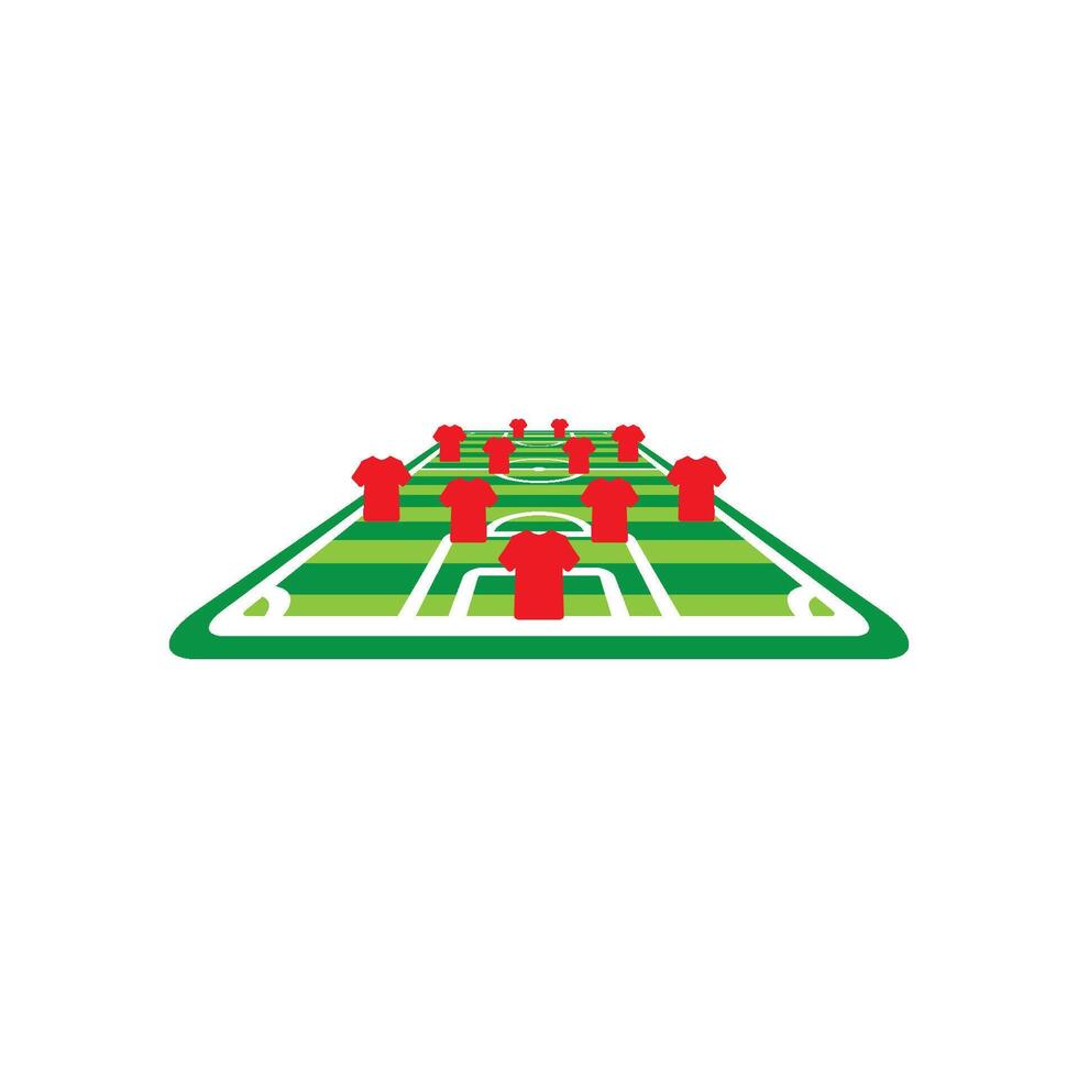 Soccer field with red and green soccer balls vector