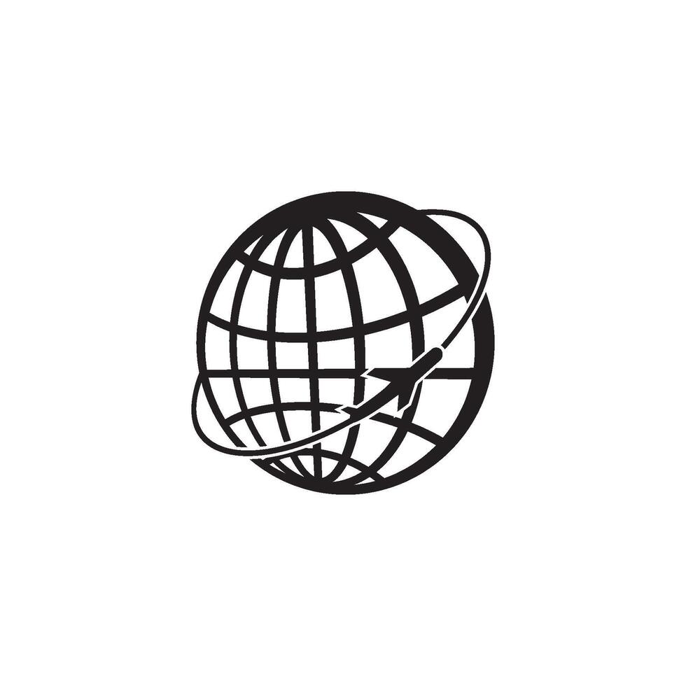 A black and white logo of an airplane flying around the globe vector