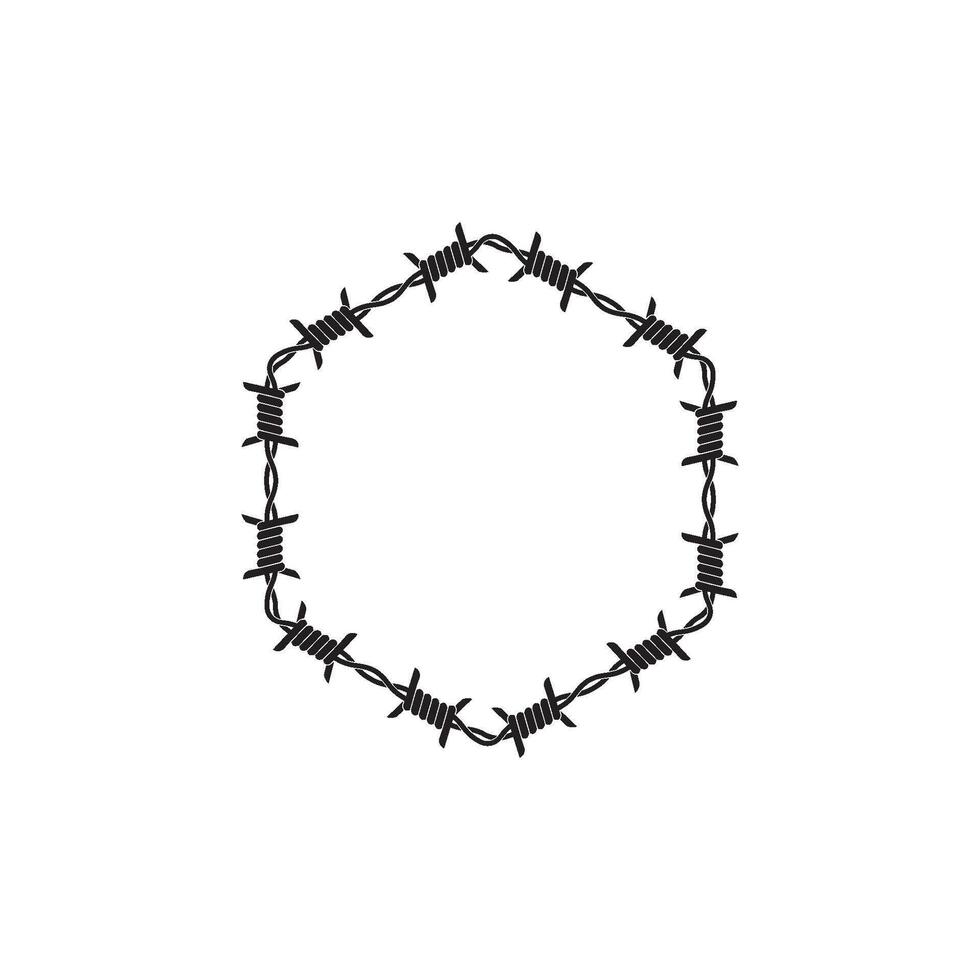 Barbed wire hexagon frame vector