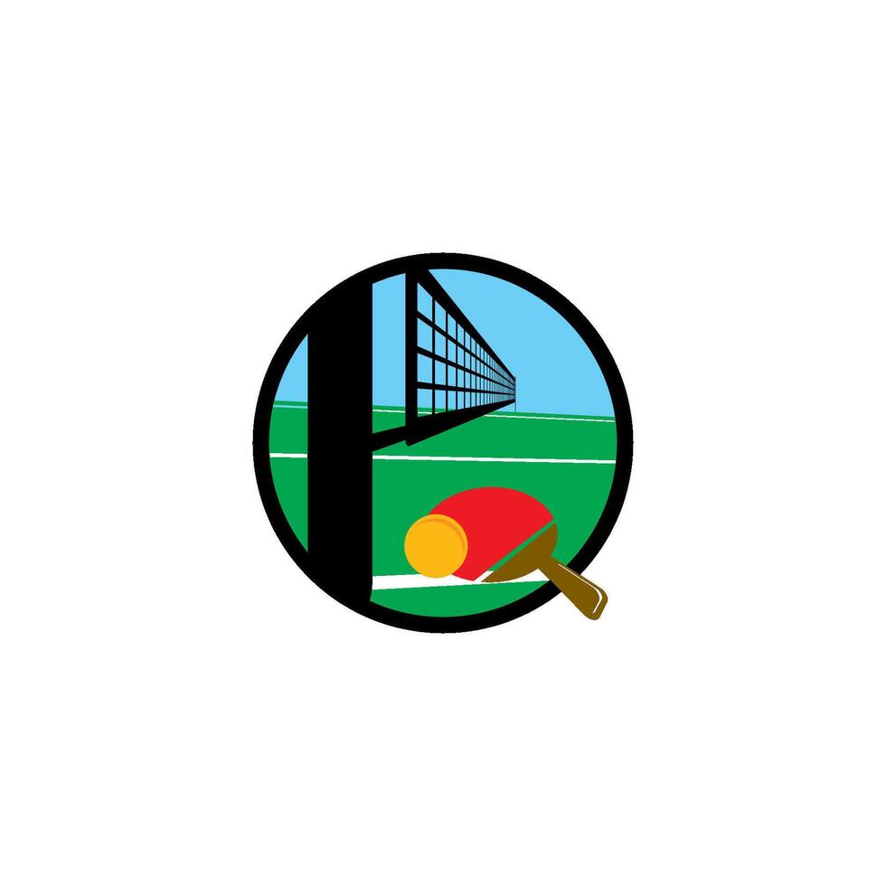A ping pong ball and racket are in a circle vector