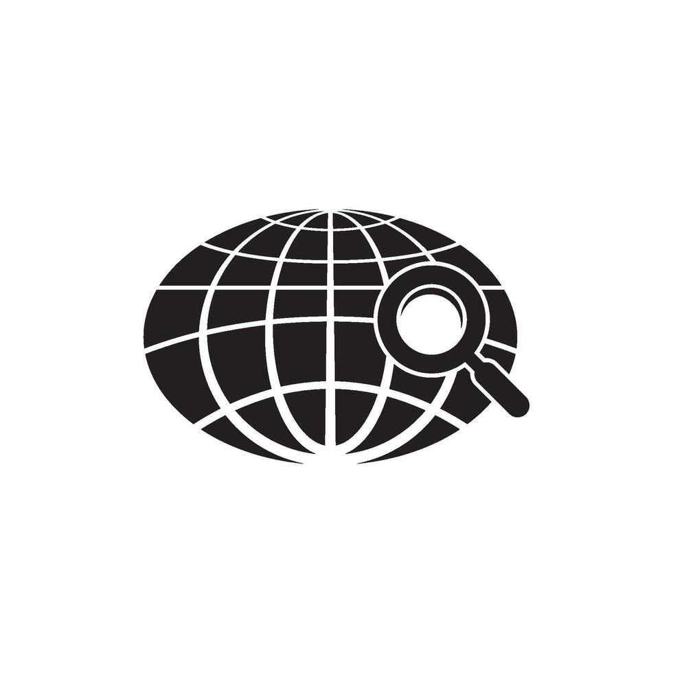 A black and white globe with a magnifying glass vector