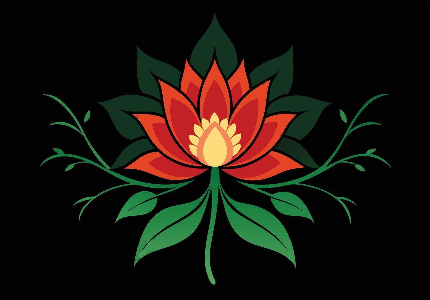Vibrant Red Flower Design on Black Background. vector