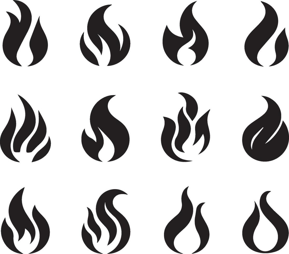 Fire icon set. Fire flame symbol. Flame icon collection. fireball and flame illustration set. vector
