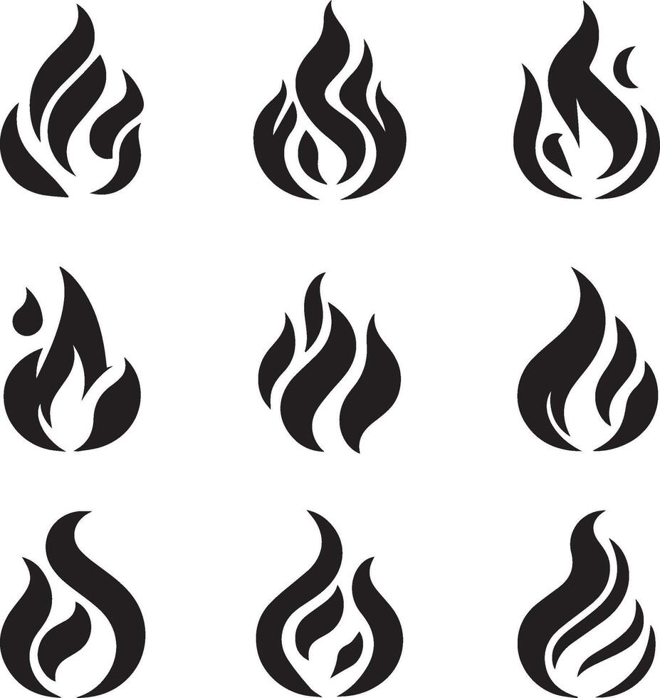 Fire icon set. Fire flame symbol. Flame icons collection. fireball and flame illustration icon set. vector