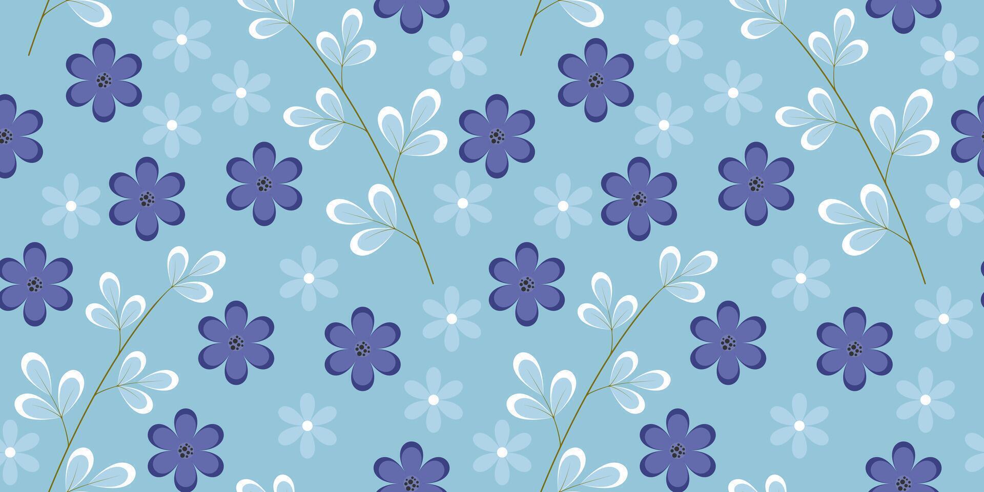 Seamless repeating pattern with blue flowers vector