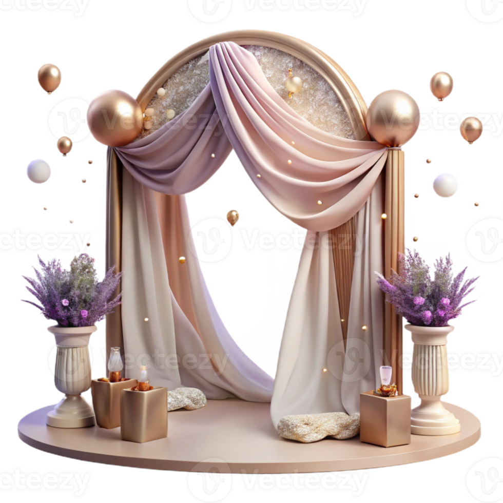 serene artistic Wedding Arch Draped Fabric Sheer Cutout for Ceremony Backdrop detailed png