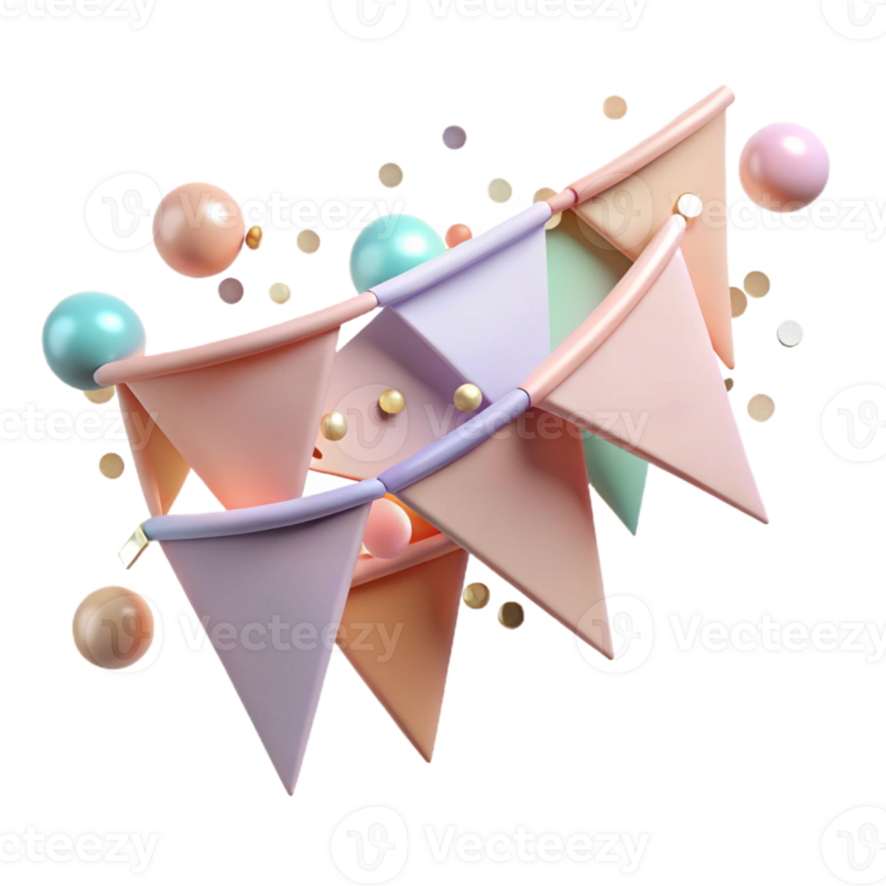 dramatic minimalist Wedding Bunting Flags Pastel Colors Isolated for Party Decor premium png
