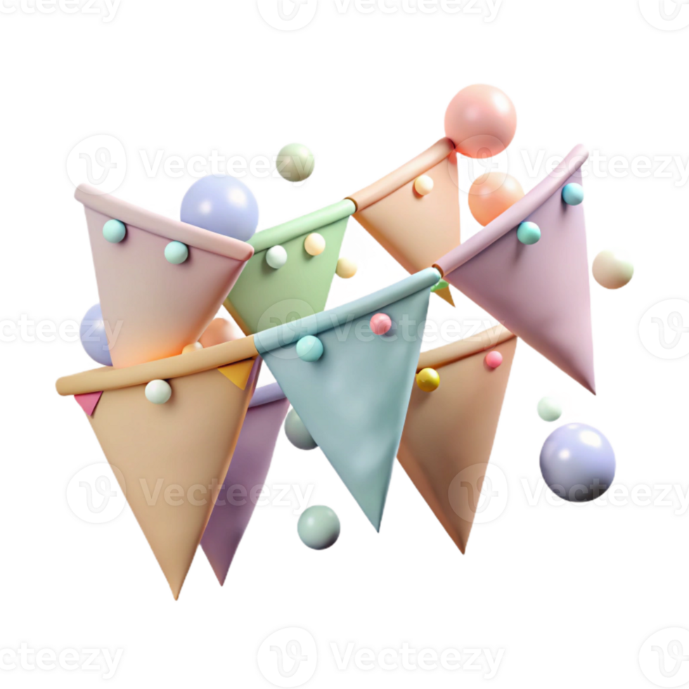 elegant abstract Wedding Bunting Flags Pastel Colors Isolated for Party Decor genuine png