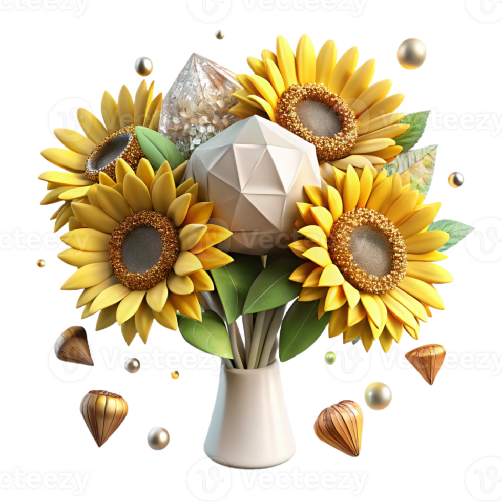 elegant vintage Wedding Bouquet Sunflowers Rustic Charm Transparent Background professional png