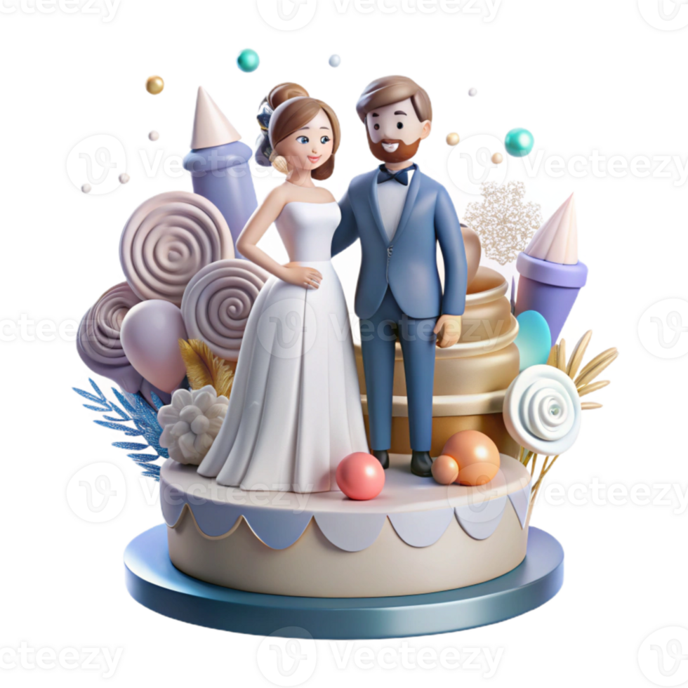 beautiful abstract Wedding Cake Topper Bride and Groom Figurines Cutout for Cake Decoration high resolution png