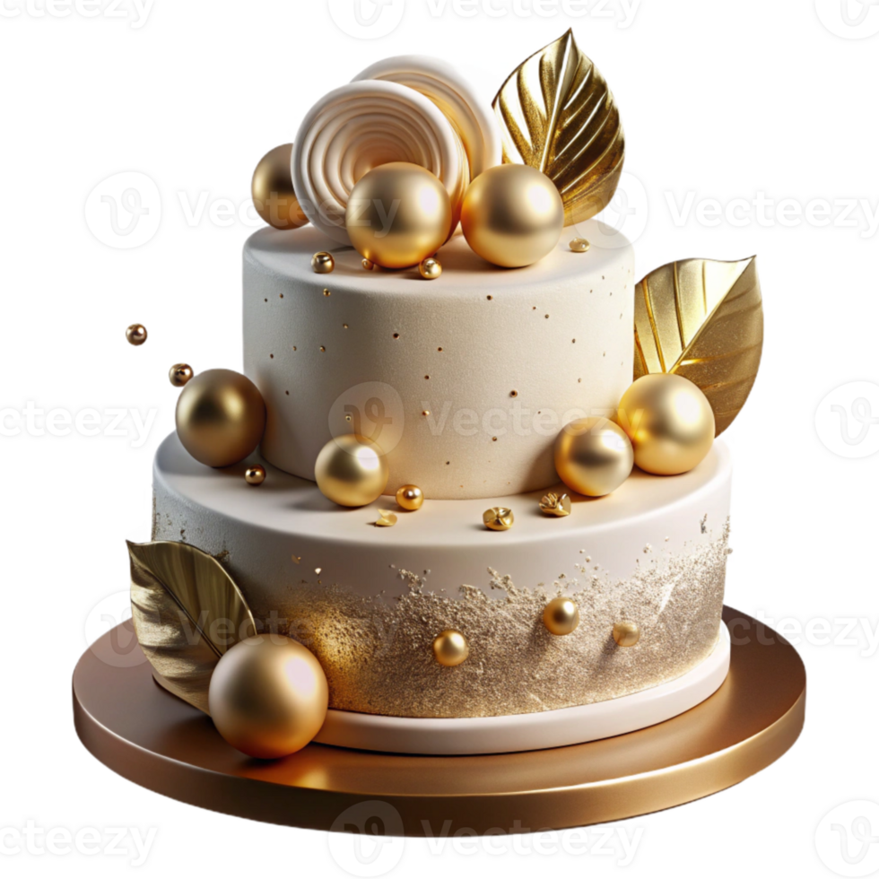 vibrant creative Wedding Cake with Gold Leaf Accents Transparent for Luxury Bakery Design detailed png
