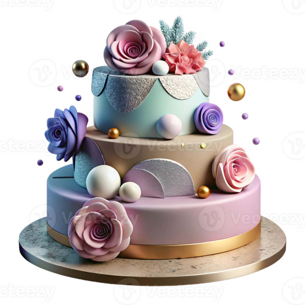 serene abstract Wedding Cake with Multiple Tiers and Flowers Isolated for Bakery Portfolio authentic png