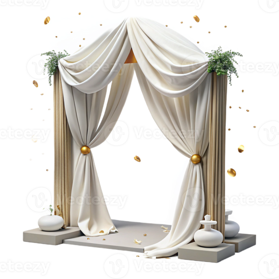 vibrant classic Wedding Ceremony Arch White Drapery Isolated for Event Design high resolution png