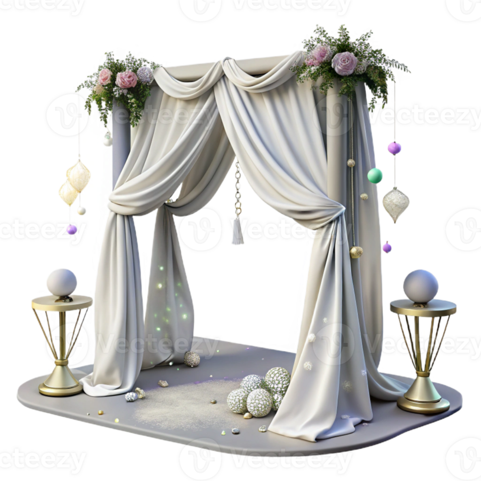 magnificent vintage Wedding Ceremony Arch White Drapery Isolated for Event Design premium png