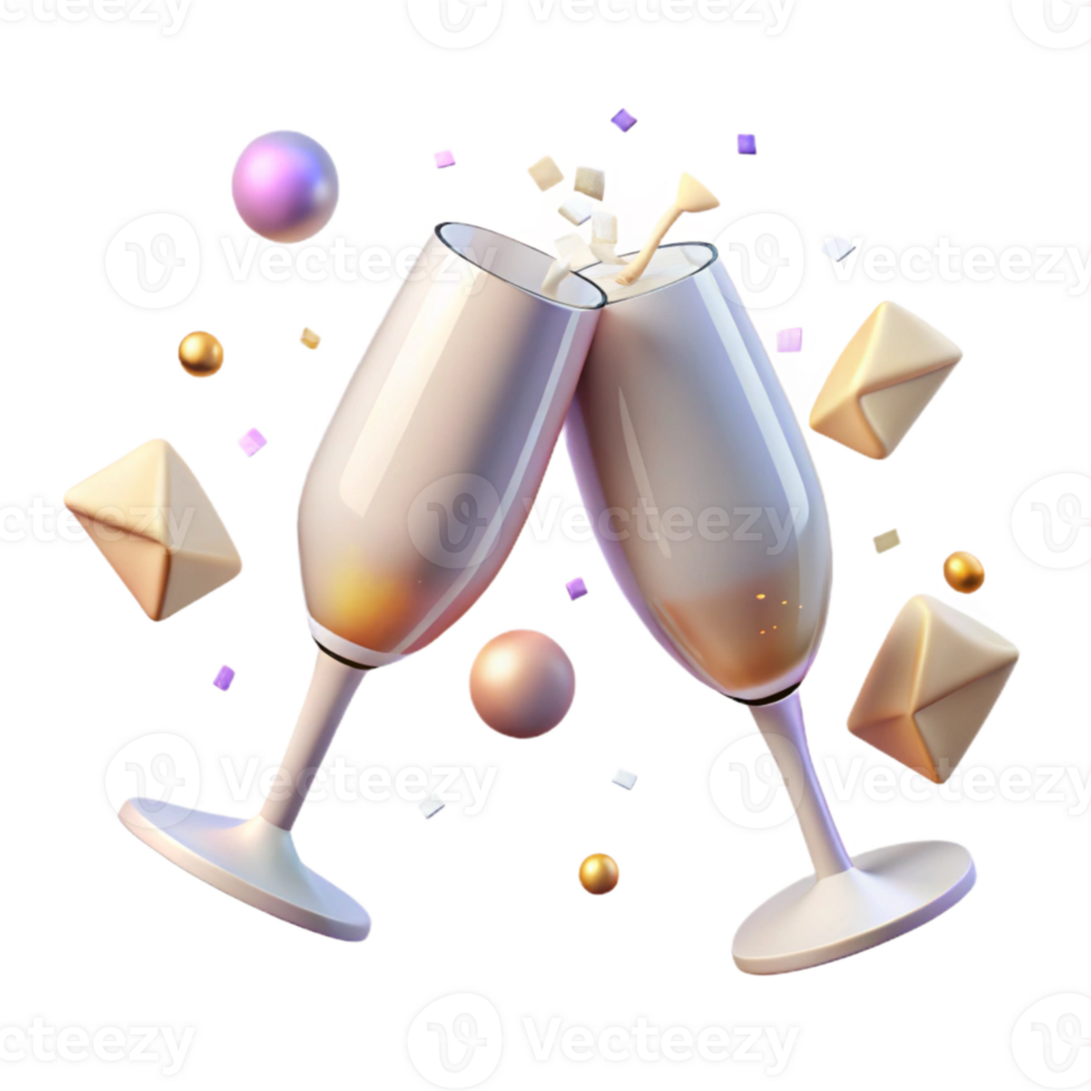 beautiful abstract Wedding Champagne Flutes Toasting Isolated for Celebration s png