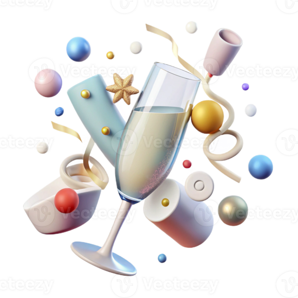beautiful modern Wedding Champagne Flute with abstract CANVAS PAPERS and threads confetti AND IN CELEBRATION THEME Transparent for Celebration ry premium png