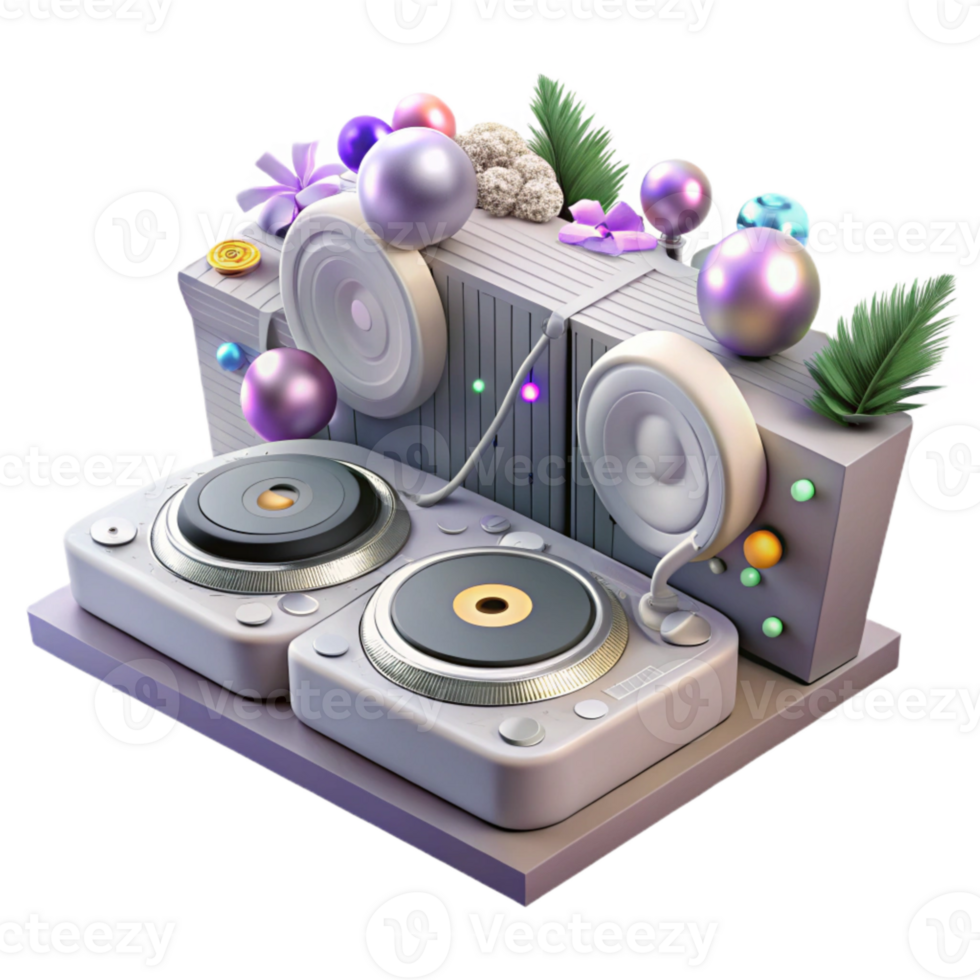 magnificent artistic Wedding Dj Equipment Turntables and Mixer Isolated for Music Entertainment high resolution png