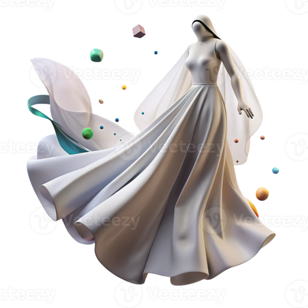 serene creative Wedding Dress with Long Veil Flowing in the Wind Cutout for Bridal Fashion Photography original png