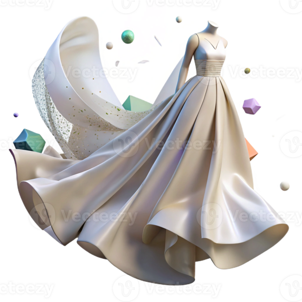 extraordinary creative Wedding Dress with Long Veil Flowing in the Wind Cutout for Bridal Fashion Photography high resolution png