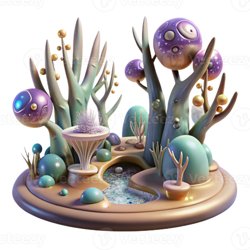 vibrant classic Alien Swamp with Strange Trees Transparent Background for Fantasy Illustrations png