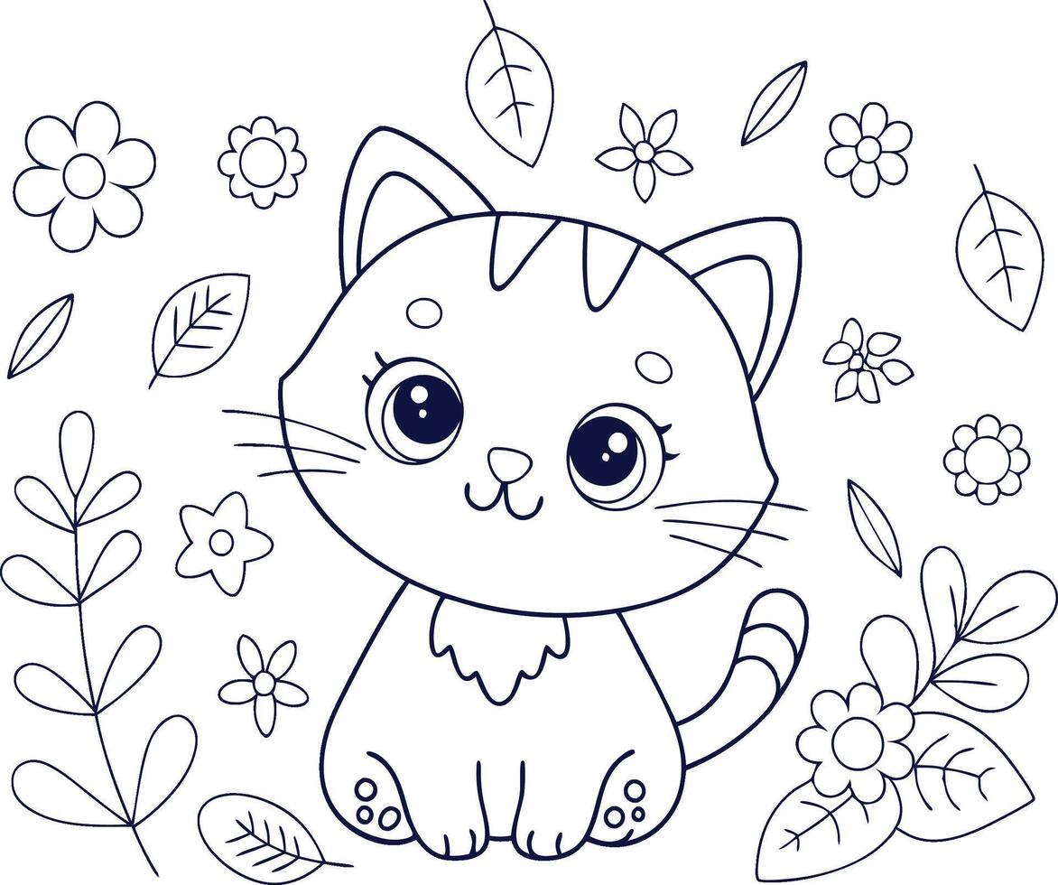 Cute Cat Coloring Page Fun and Easy Drawing for Kids vector