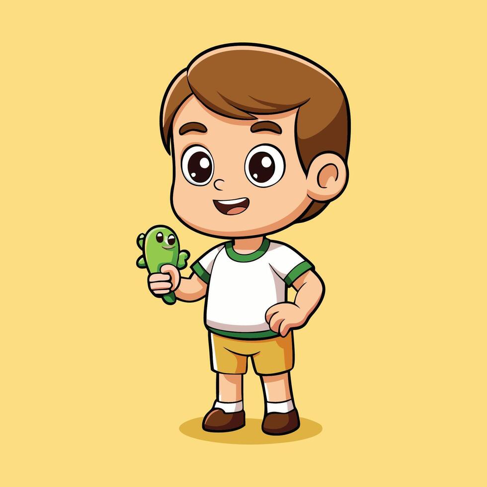 Cartoon Boy Holding a Small Lizard vector