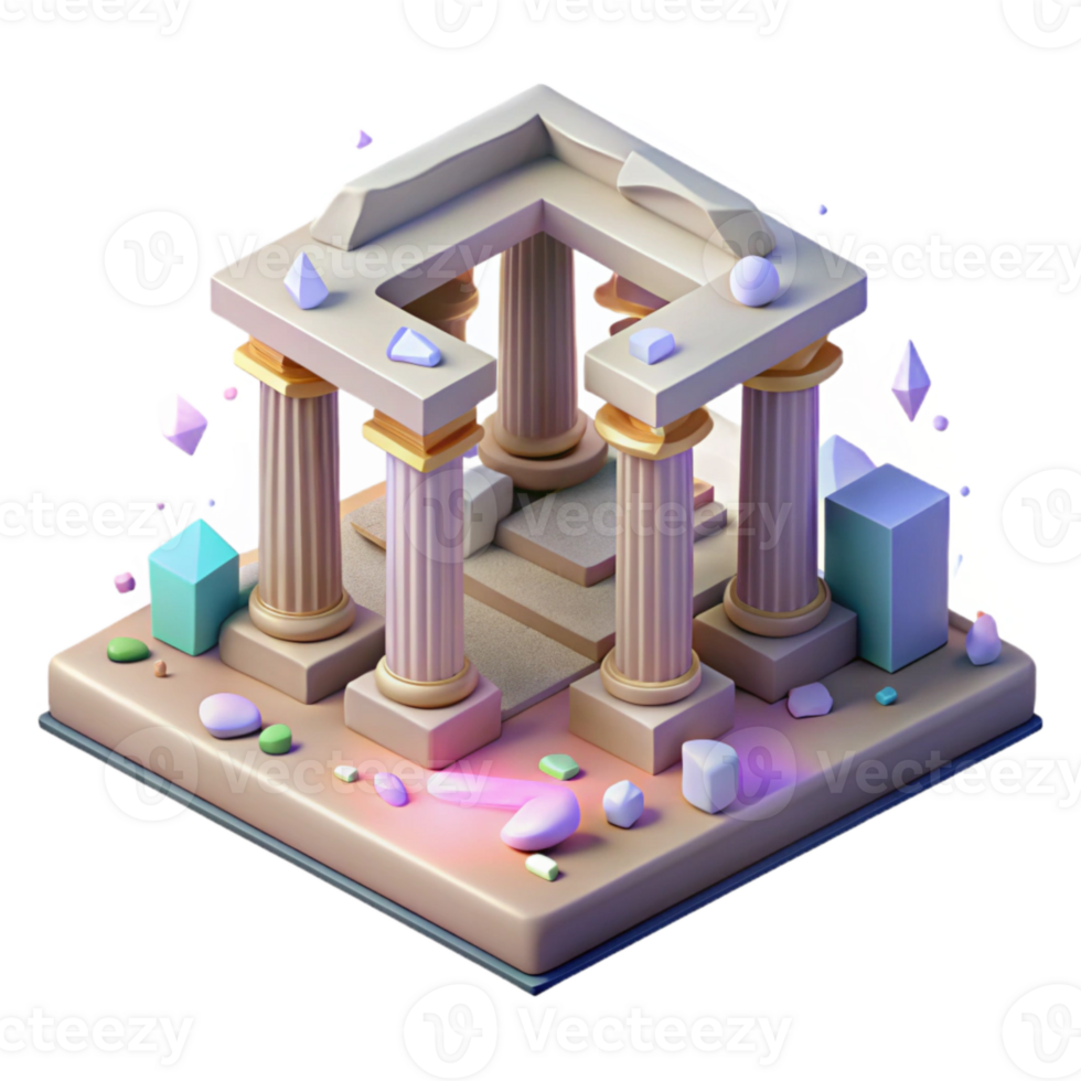 dramatic vintage Ancient Ruins Isometric View Isolated for Architectural Visualization detailed png