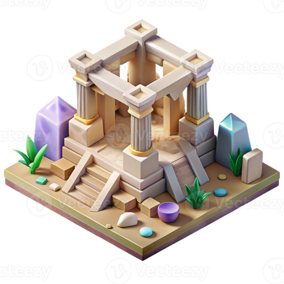 beautiful contemporary Ancient Ruins Isometric View Isolated for Architectural Visualization premium png
