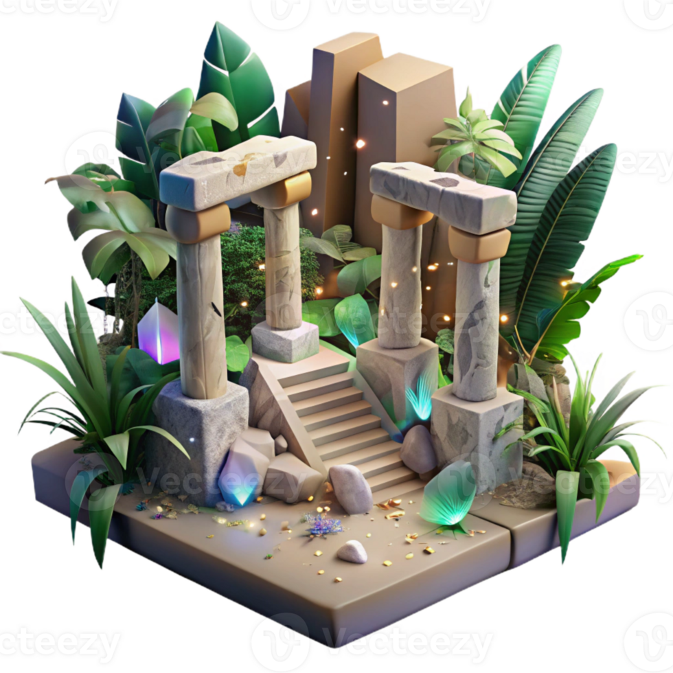 magnificent abstract Ancient Ruins Jungle Setting Cutout for Adventure Travel premium png
