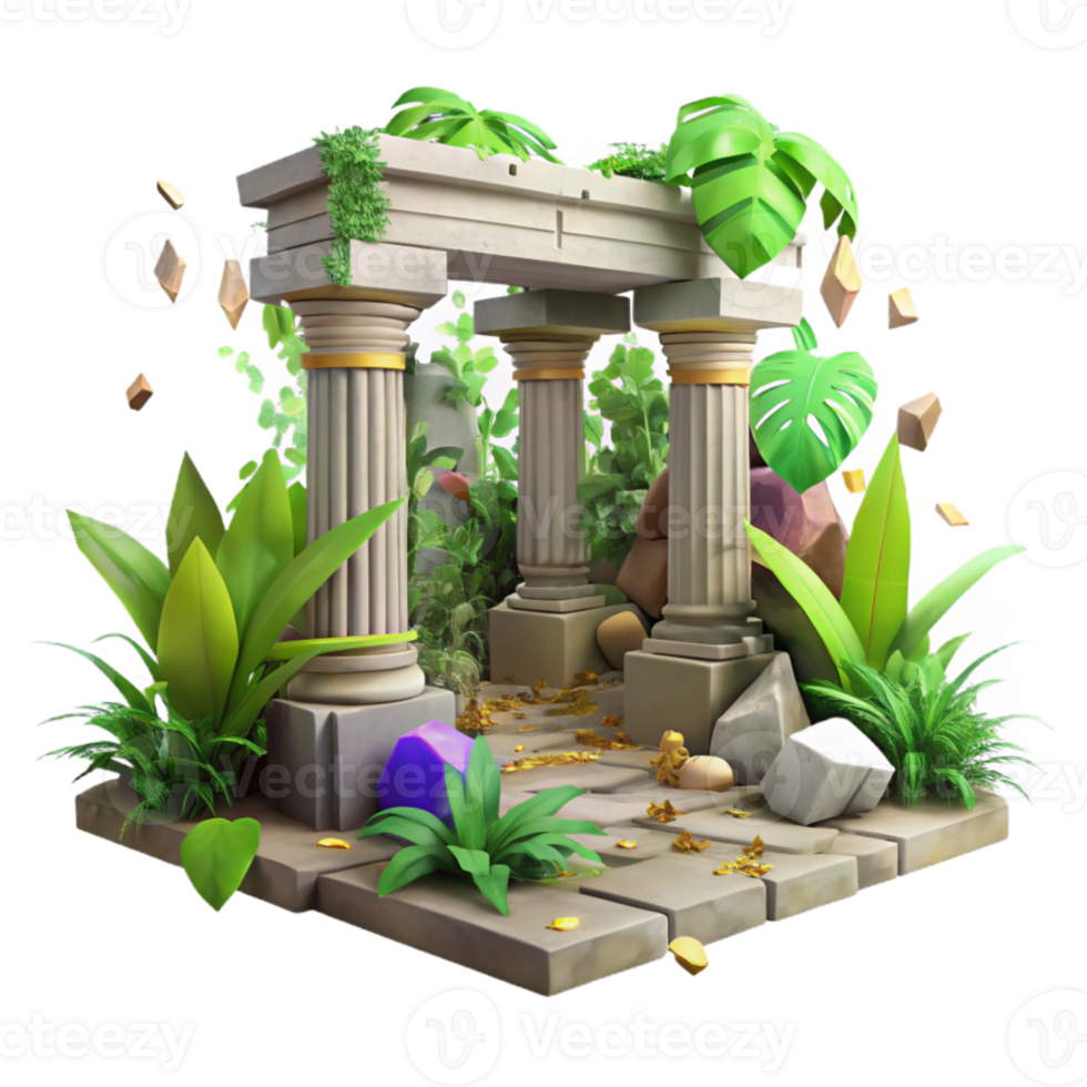 vibrant rustic Ancient Ruins Overgrown with Vines Cutout for Jungle Scenes professional png