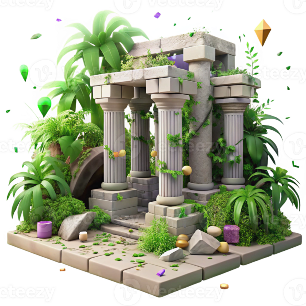 magnificent creative Ancient Ruins Overgrown with Vines Cutout for Jungle Scenes genuine png