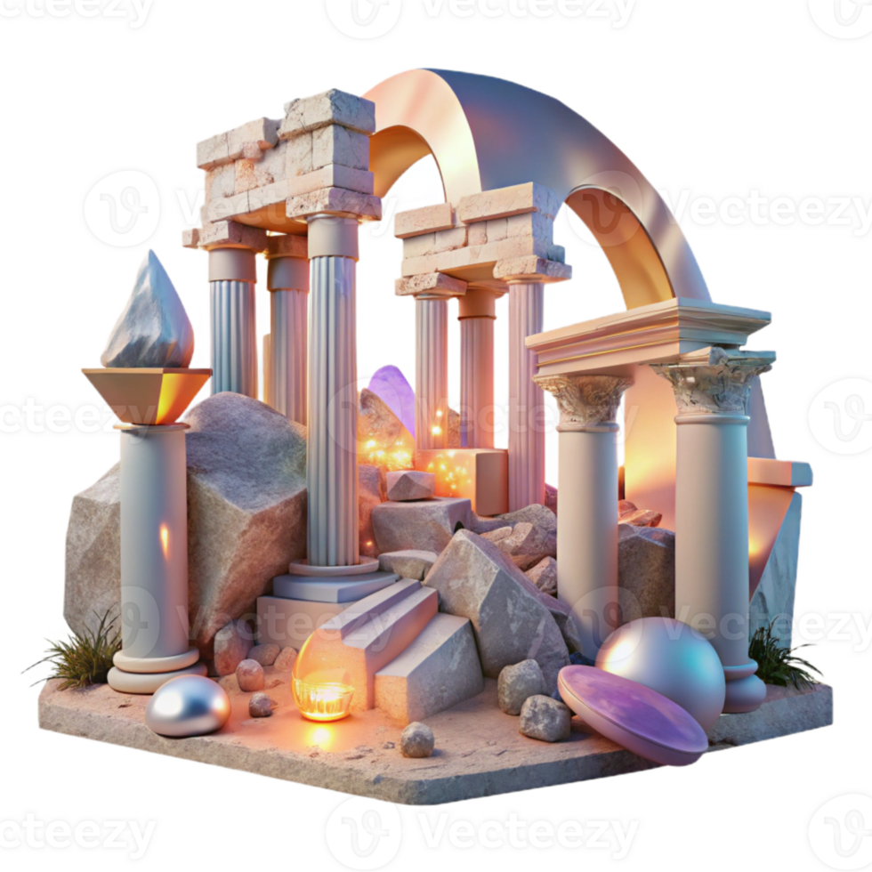 vibrant abstract Ancient Ruins Sunset View Cutout for Travel Posters high resolution png