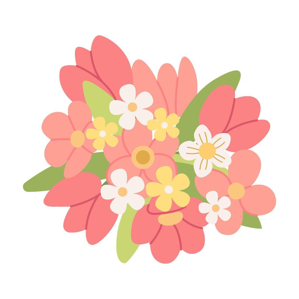 Spring bouquet. Colorful spring bouquet with red tulips and white and yellow daffodils for Mothers day, Womens day, or Birthday cards, banners, and stickers. Spring flower illustration. vector