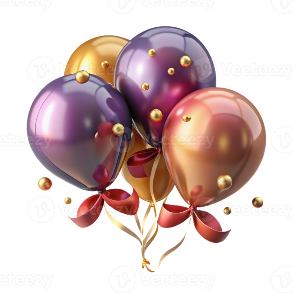 serene classic Anniversary Balloons with Ribbon Transparent for Celebration Graphics detailed png