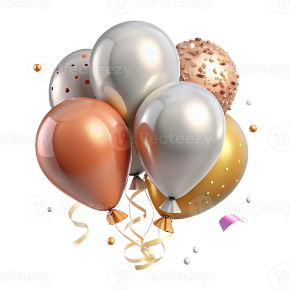 beautiful creative Anniversary Balloons with Ribbon Transparent for Celebration Graphics premium png