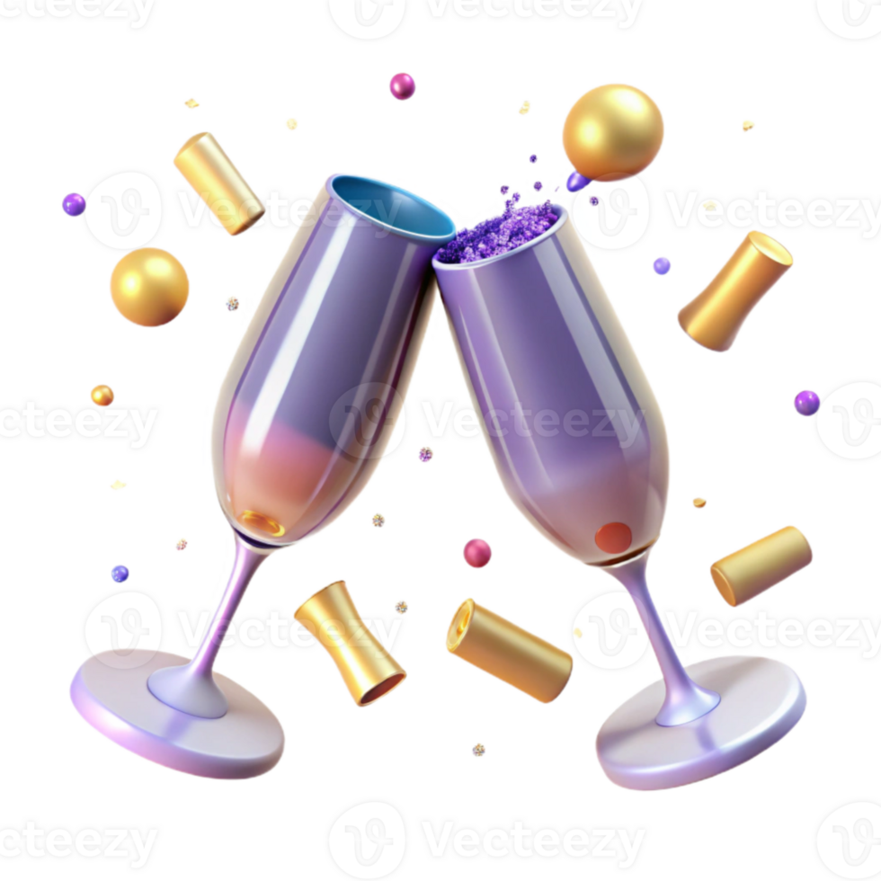 wonderful creative Anniversary Champagne Flutes Isolated for Celebration Designs detailed png