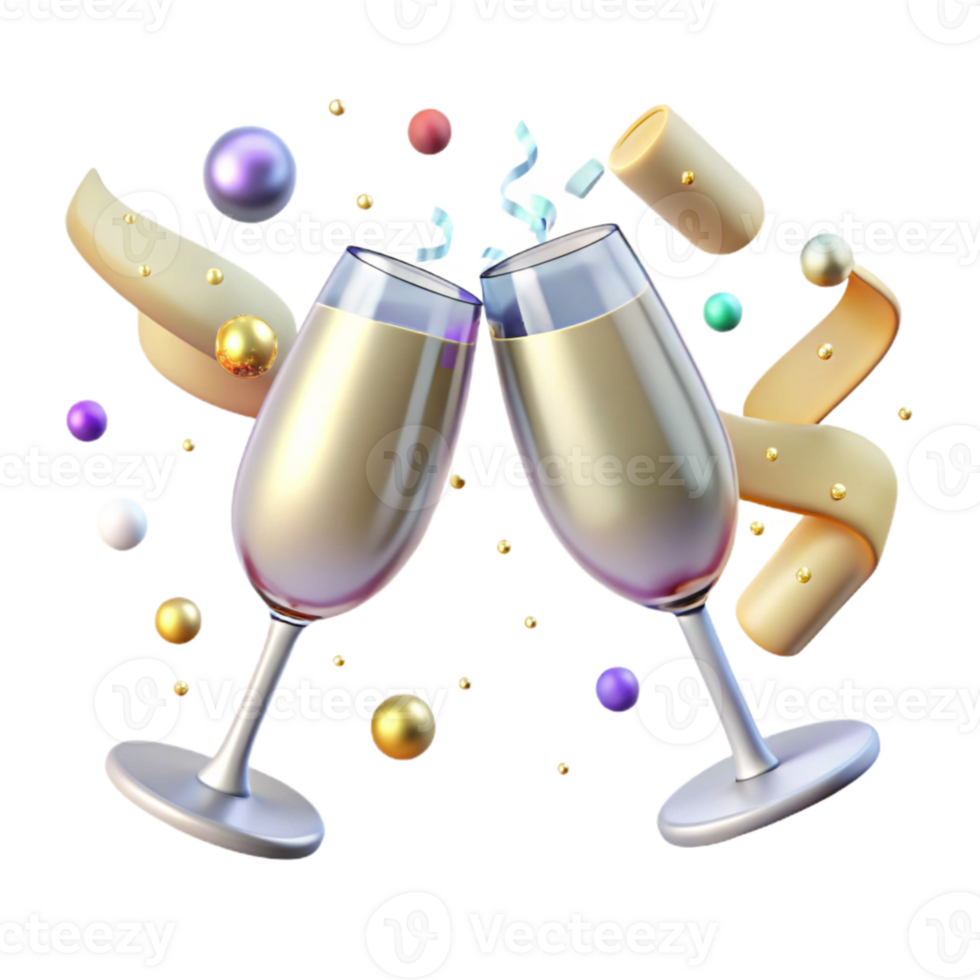 impressive vintage Anniversary Champagne Glasses Clinking Transparent premium png