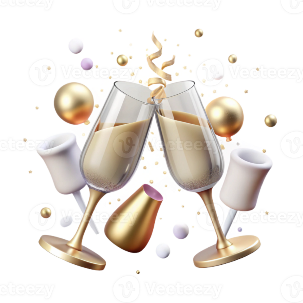 vibrant rustic Anniversary Champagne Glasses Toasting Isolated premium png
