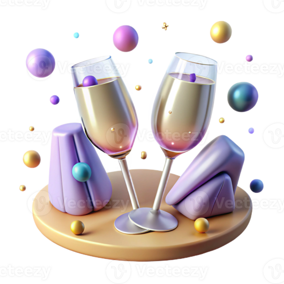 extraordinary modern Anniversary Champagne Glasses Toasting Isolated professional png